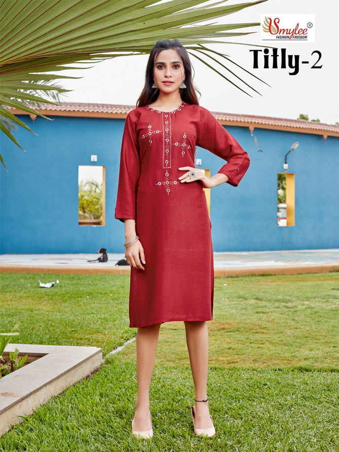 Smylee Titly 2 Heavy New Fancy Ethnic Wear Slub Rayon Designer Kurti Collection